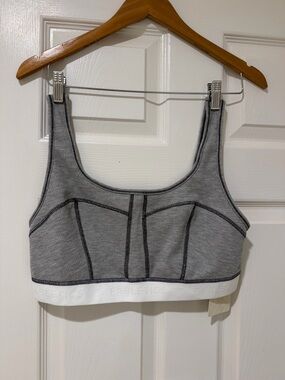 Fabletics Gray & White Contrast Seam Sports Bra